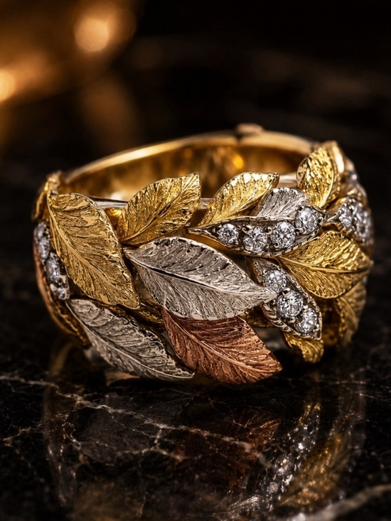 Anthropologie Jewelry - Tri-Color Leaf Band with Sparkling Accents - Gold, Silver, Rose